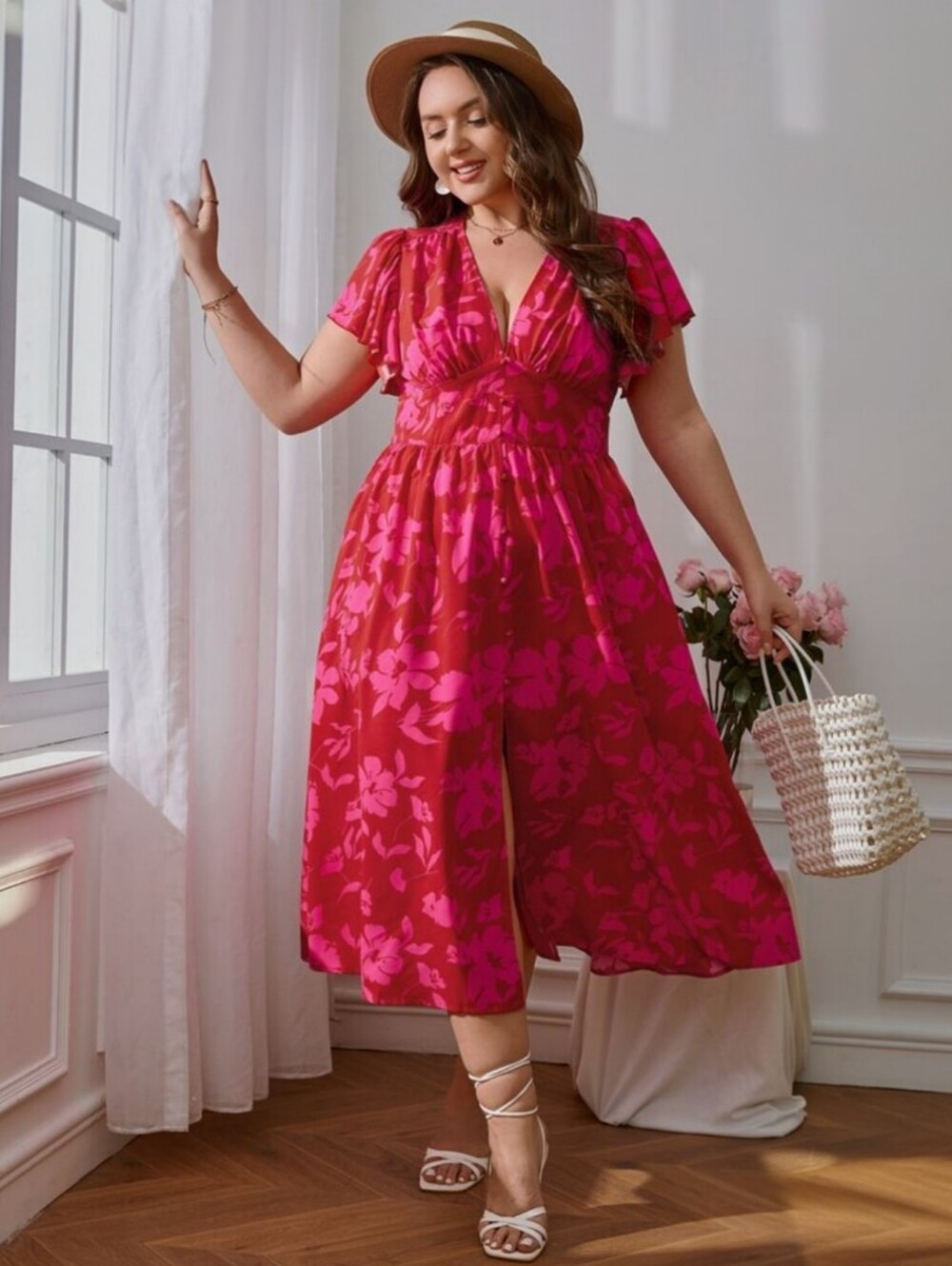 Floral V-Neck Midi Dress